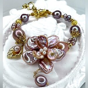🔥 Handmade Freshwater Premium Edison ❤️ Keshi Pearl Flower 🌺 Braided Bracelet
